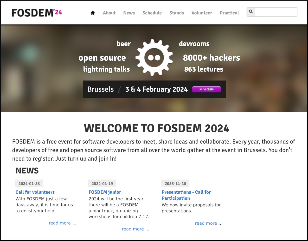 Screenshot of the FOSDEM website